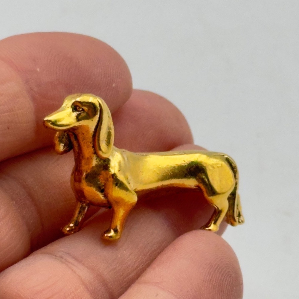 BG7-miniature brass metal dachshund dog hotdog animal figurine